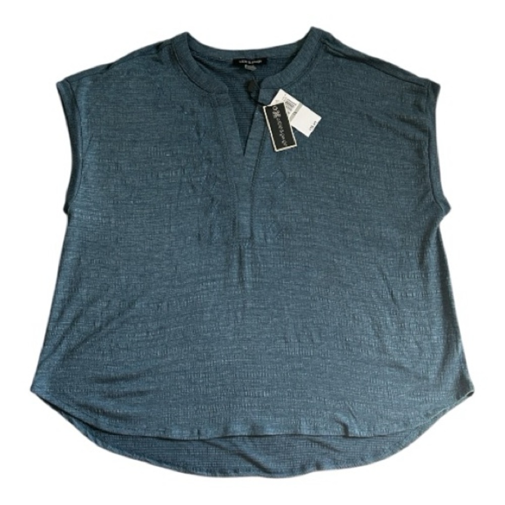 Cable & Gauge Soft Blue Embroidered Textured V-Neck Short Capped Sleeves size 1X - Picture 8 of 16